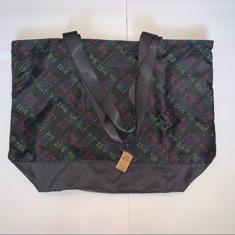 NWT PINK rainbow colored zipper tote